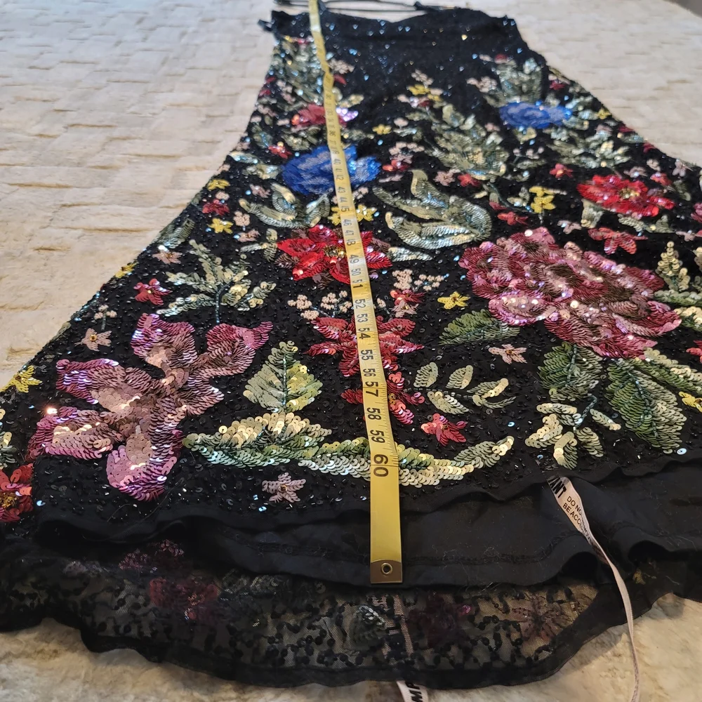 NWT MAC DUGGAL Floral Embellished Spaghetti Strap Gown Black Size 14 - Picture 10 of 12